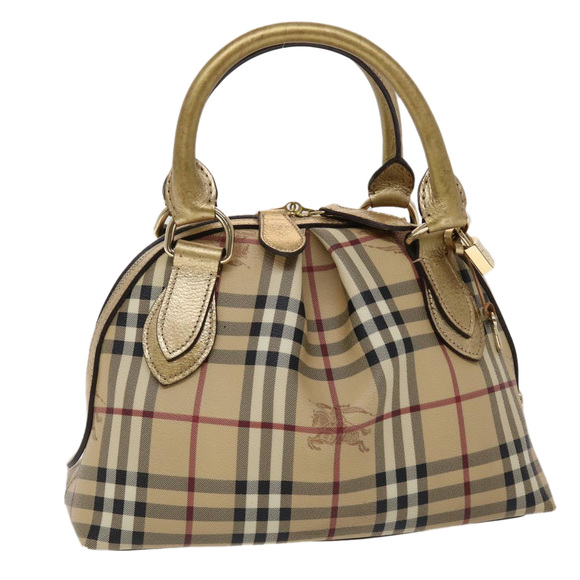 BURBERRY Nova Check Hand Bag PVC Leather Beige Auth yk7516 - Picture 1 of 16